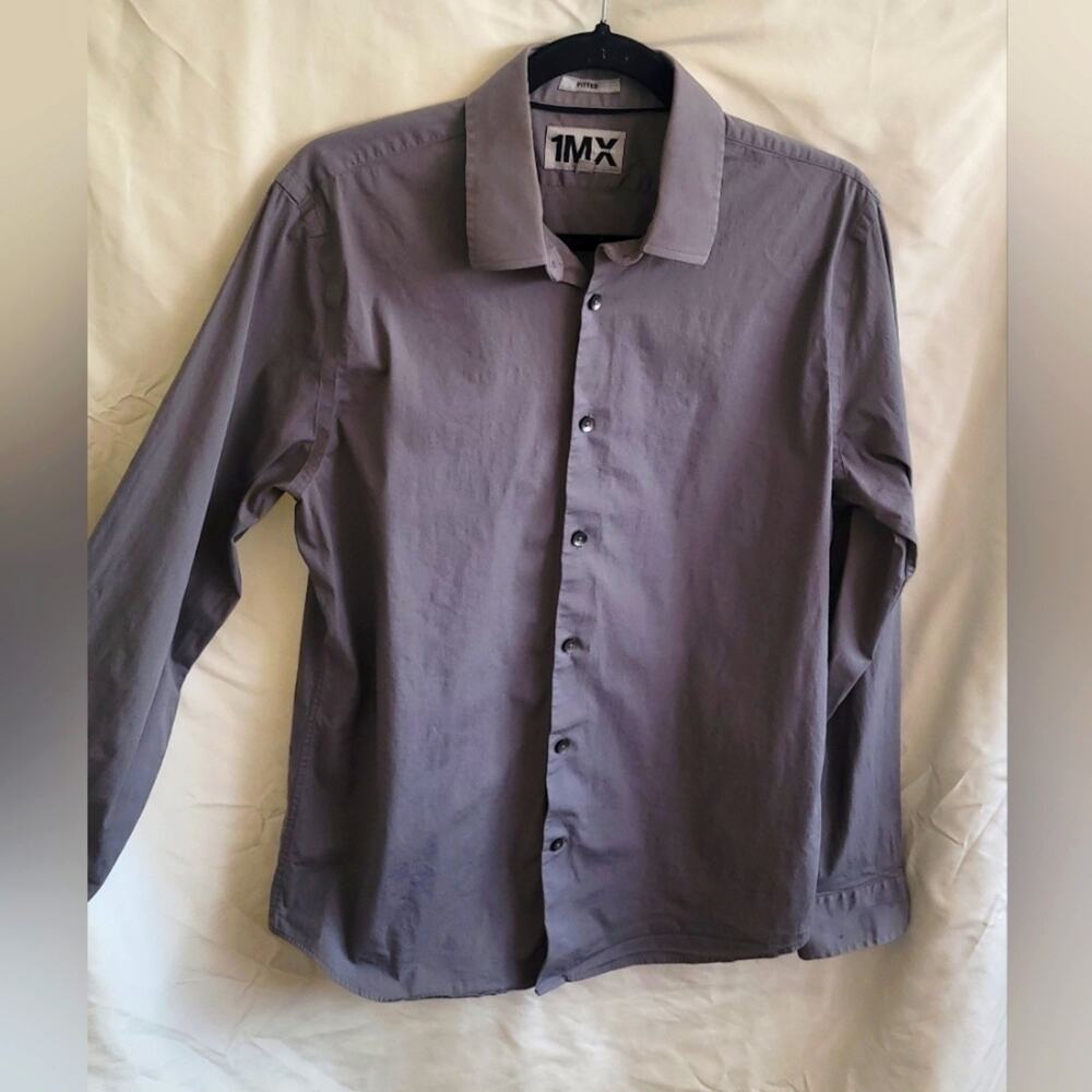 Express Men's Fitted Gray Long Sleeve Button-Up Size Large Shirt